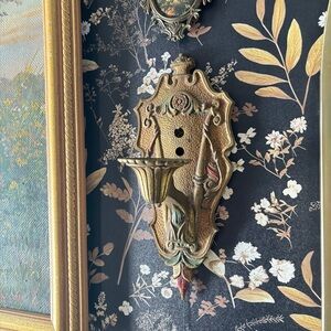 Vintage Ornate Brass Candle Holder Wall Sconce
